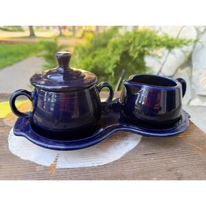 Fiestaware Blue Cream and Sugar Set with Tray Coffee Tea Fiesta